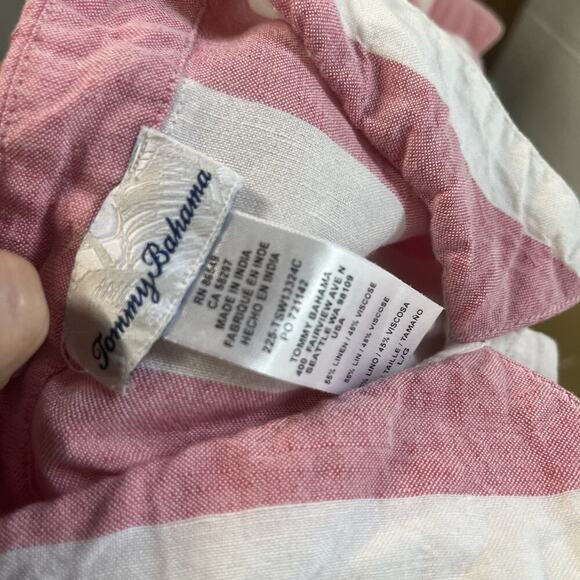 Tommy Bahama Shirt Dress sz Large Red Pink White Striped Linen Pockets Beach #S - Picture 12 of 12